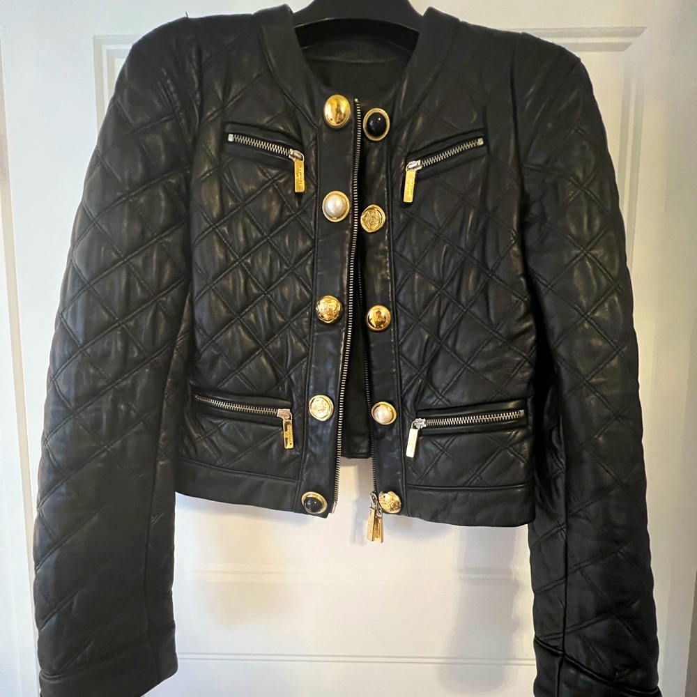 Leather jacket detailed buttons